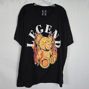 Hustle Graphic T-Shirt Men's 3XL Black Legend Flaming Hot Bear Short Sleeve